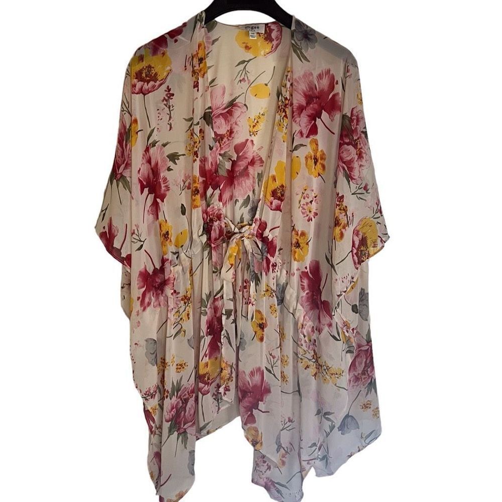 Umgee Womens Floral Print Kimono with Ruffled Sleeves Honey Mix Size Sm/Med